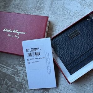 Salvatore Ferragamo Navy and Black Card Holder Wallet